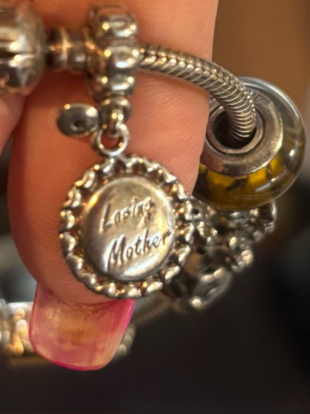 Sterling Silver Charm Bracelet with Yellow Glass Accent - Picture 9 of 11